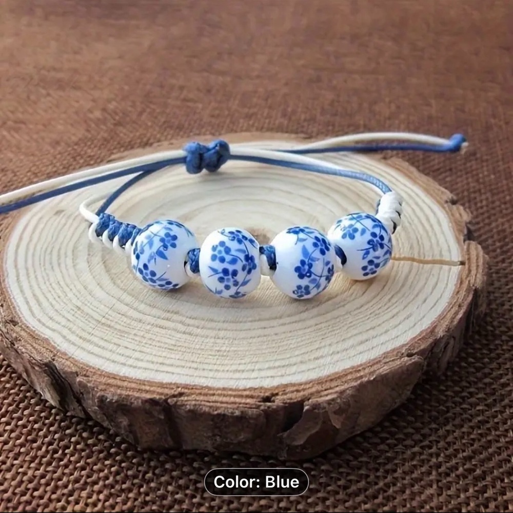 Blue and White Beaded Bracelet